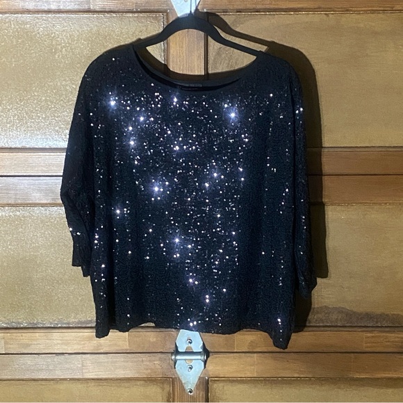 INC International Concepts Black Sequin Blouse - Picture 1 of 4